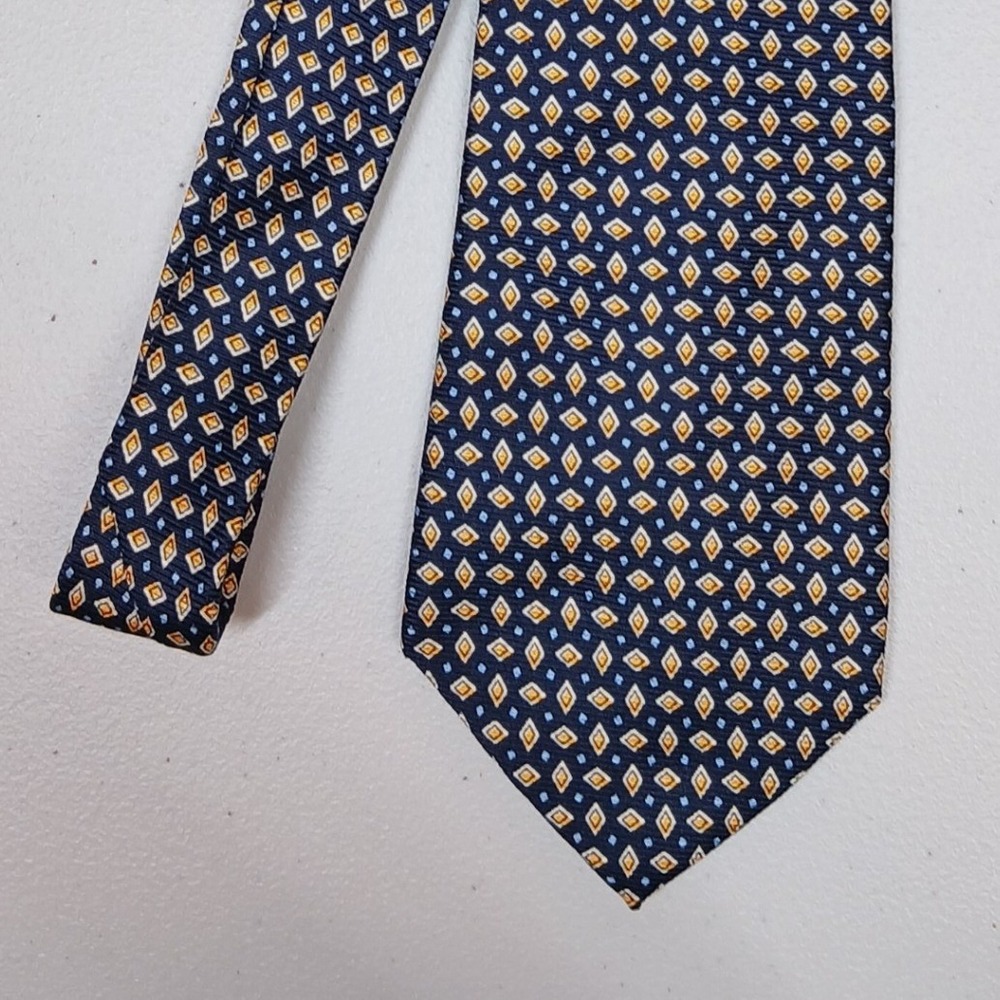 Lauren Ralph Lauren Necktie Mens OS Navy Blue Silk Geometric Diamond Pattern